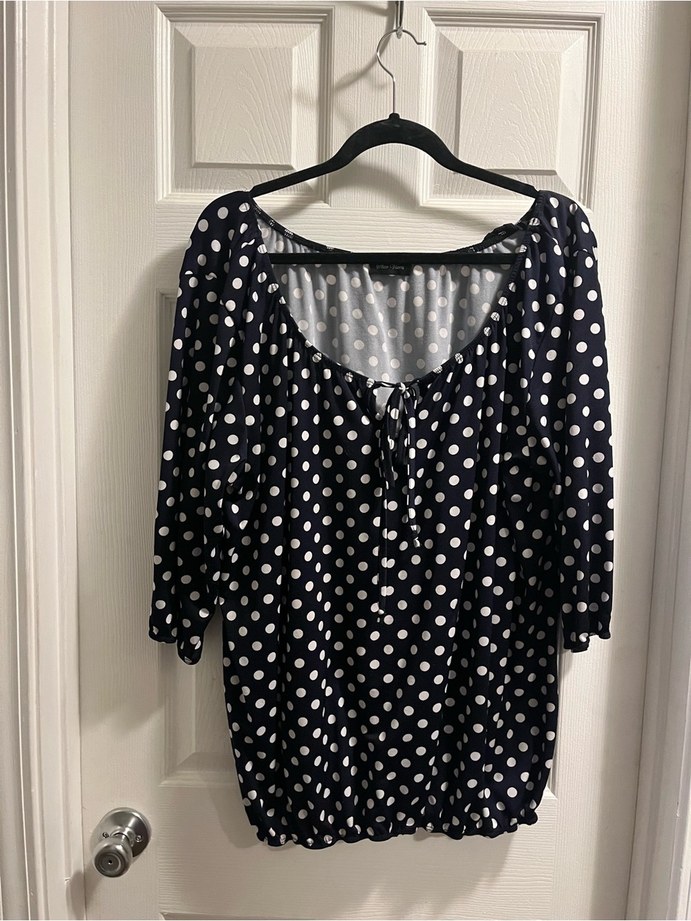 Polka Dot Peasant Top - Navy & White Star Vixen XL